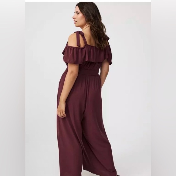 Torrid Merlot Colored Off Shoulder Jumpsuit Size:0X (12) - Picture 2 of 4